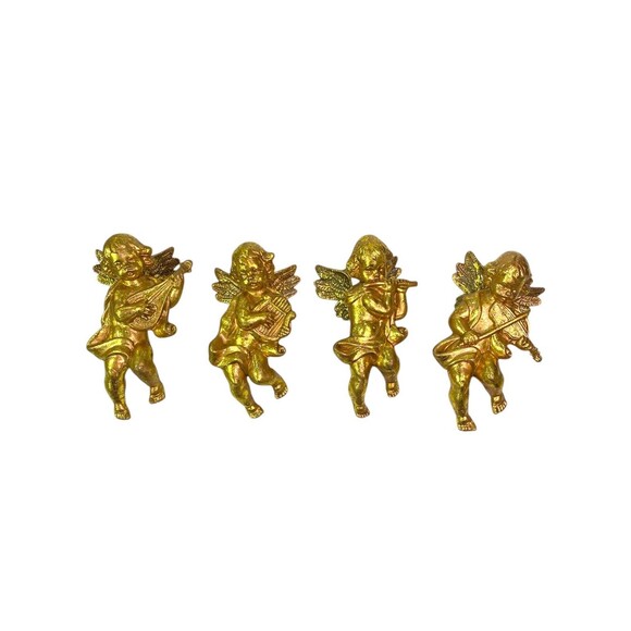 Gold Tone Cherub Angel Christmas Ornaments Set Of 4 Vintage 4 1/4” Tall - Picture 2 of 9